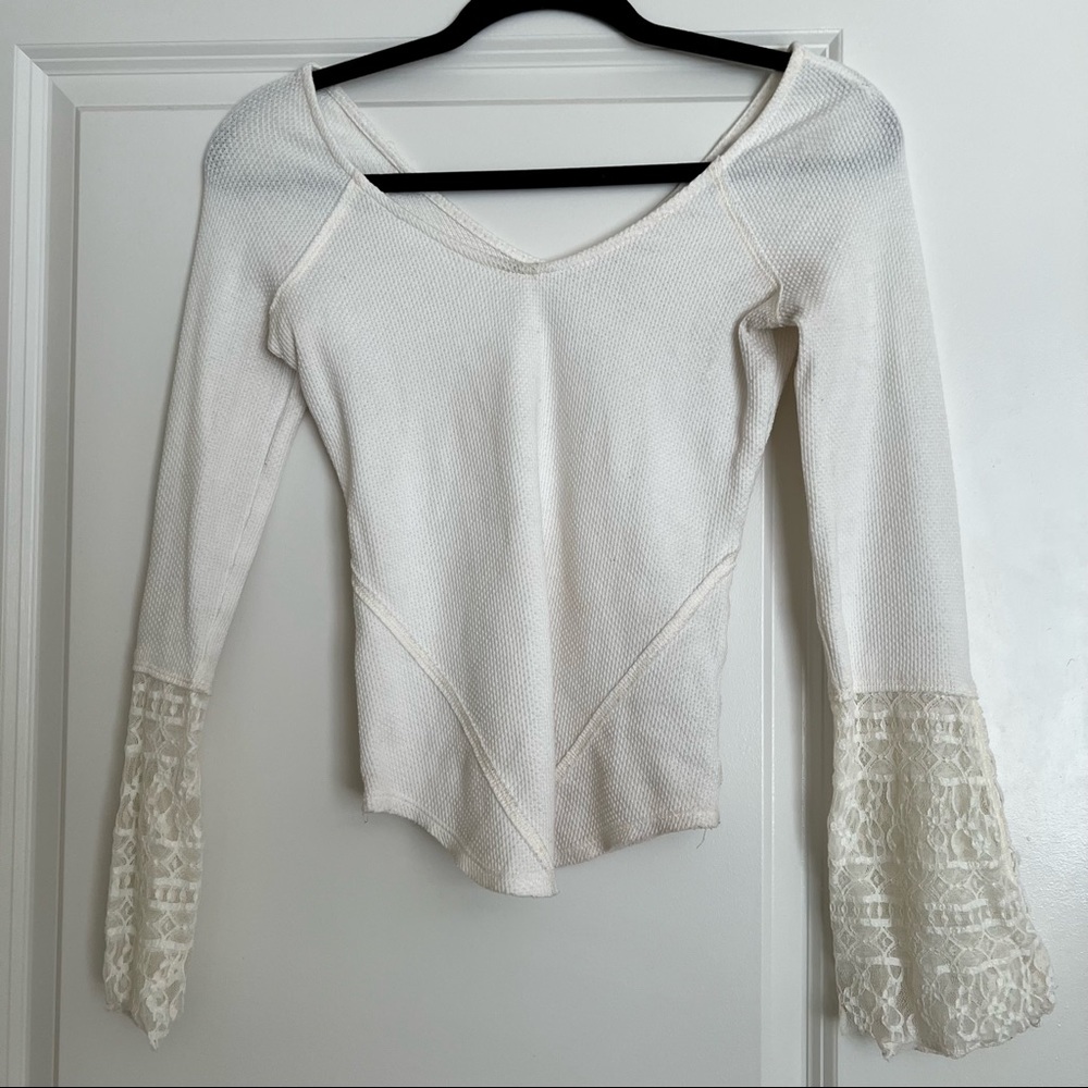 XS Free People White/Cream Waffle Top